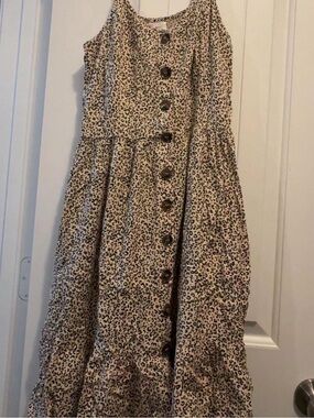 Japna Beige Leopard Print Button-Front ' Dress